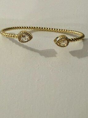 Gold Plated Bracelet Cubic Zirconia CZ Bangle Cuff Adjustable Teardrop Pear Ends